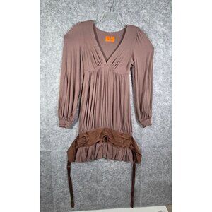 Voom By Joy Han Black Jersey Gathered Long Sleeve Dress Brown Size M